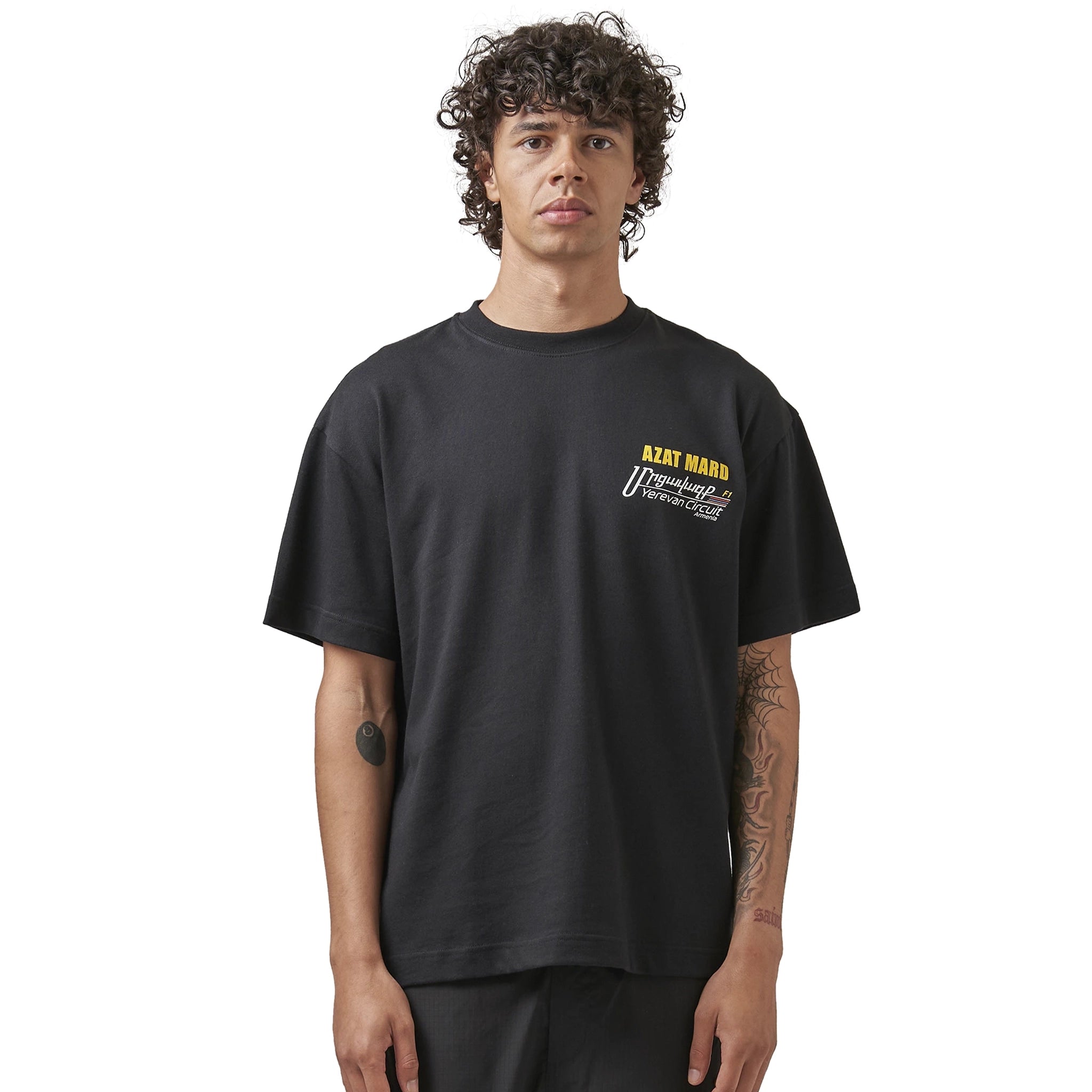 Model view of Azat Mard Yerevan Racing T Shirt Black FW23033
